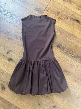 Aqua Sleeveless Drop-Waist Dress in Chocolate Brown